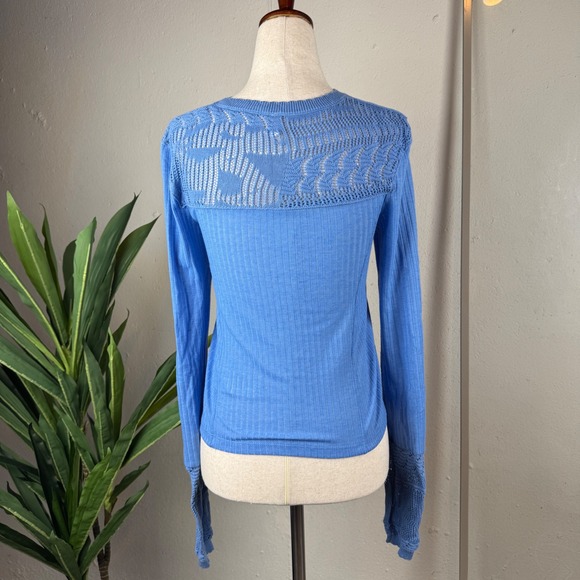 Free People Tops - Dainty Coquette Floral Feminine Free People Ribbed Knit Top XS Blue Lace Yoke